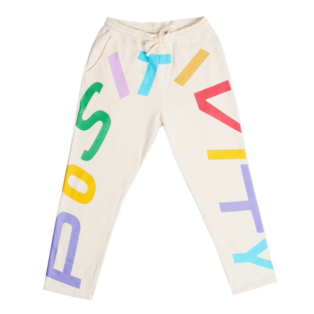 Spread Positivity Full Wrap Sweatpants - Cream (Multi) - Front